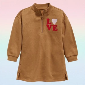 Old Navy Kleinkind Langarm Viertel-Reißverschluss Sweatshirt Kleid Liebe Größe 12-18 3T 5T - Bild 1 von 1