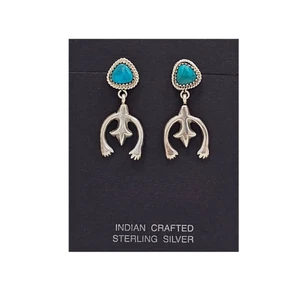 Navajo handgefertigte Türkis Sterlingsilber Naja Halbmond Ohrhänger - Bild 1 von 5