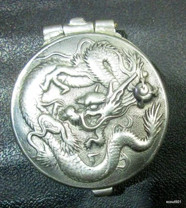 Vintage 1991 Silver & Pewter Dragon Flaming Pearl Hinged Mini Keepsake Box - Picture 1 of 7