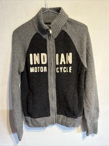 Lucky Brand Indian Motorcycle Limited Edition Zip-up Sweater Sz L Lambswool Wool - Picture 1 of 6
