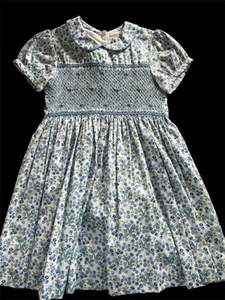 Rachel Riley NWT Blue Floral “Forget Me Not” Smocked Woven Cotton Lined Dress-4T - Picture 1 of 7