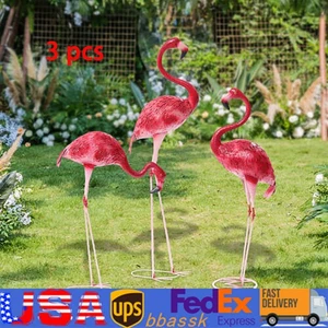 3 Pack Flamingo Garden Statue Pink Sculpture Decor Yard Art Metal Statues New - Picture 1 of 16