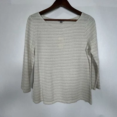 Blusa Ann Taylor Mujer Brillante Crema Acanalada Manga 3/4 Talla M Nueva con Etiquetas Foto 1 de 4