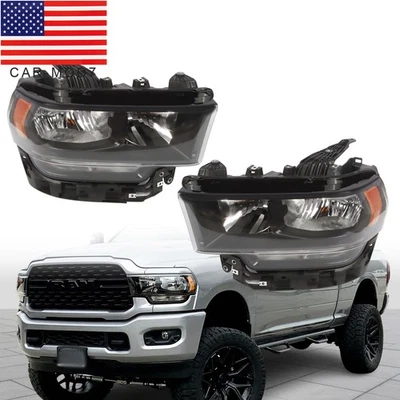 Black Halogen Model Headlights Headlamps Left+Right For 2019-2024 Ram 2500 3500 Foto 1 de 4