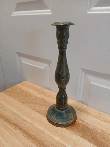 Candlestick Brass & Verdigris Made in India 11 Inches tall - Picture 1 of 8