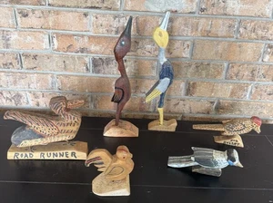 Vintage Appalachian Folk Art Bird Carvings | Artist Signed | Set of 6 - Picture 1 of 16