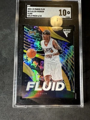 2022-23 Panini Flux Allen Iverson Fluid Gold Prizm #/10 SGC 10 76ers - Image 1 of 2
