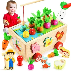 Toyzey Giocattoli Educativi,7 in 1 Giochi di Raccolta Carote in Legno,Ordinamento e Impilamento - Foto 1 di 7
