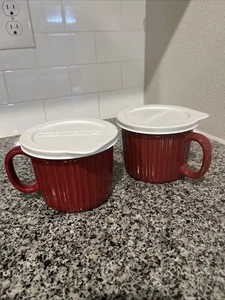 2 - Corning Ware Colours Stoneware 20 oz. Red Soup Bowl Mug With Lid Cover - Picture 1 of 8