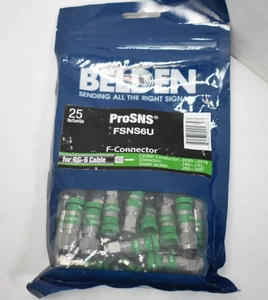 Belden ProSNS Universal F Connectors 25 Pack Snap Seal FSNS6U For RG6 Cable - Picture 1 of 12