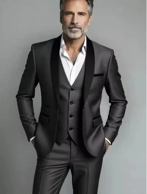 Hombres Boda Fiesta Conjunto de 3 PIEZAS Talla Grande Blazer Abrigo Pantalones y Chaleco Calce Ajustado Traje Foto 1 de 4