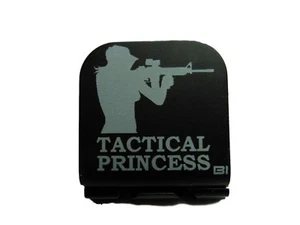 Tactical Princess With Girl Shooting AR Laser Etched Aluminum Hat Clip Brim-it - Picture 1 of 8