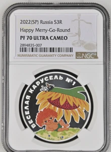 3 ROUBLES 2022 RUSSIA HAPPY MERRY-GO-ROUND SILVER PROOF NGC PF70 TOP - Picture 1 of 4