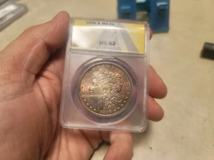 1896 P Morgan Silver Dollar MS 62 ANACS Rainbow Toning - Picture 1 of 4
