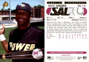 Brent Brewer 2007 MultiAd South Atlantic League Top Prospects #6 Card
