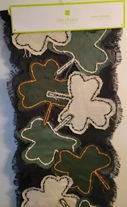 Storehouse St Patricks Cloth Tablerunner 16x72 Shamrock Clover Lucky Green Fray - Picture 1 of 8