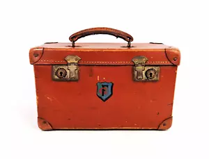 Vintage Small Brown Leather Storage Case / Trunk / Caddy Handled Box - Picture 1 of 18