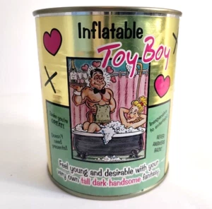 VTG Inflatable "Toy Boy" Male Blow Up Doll 20" Tin Can Bachelorette Party Prop - Picture 1 of 14