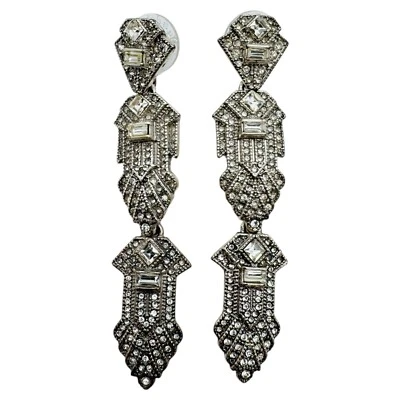 Stella & Dot Casablanca Art Deco Crystal Pave Silver Tone Earrings Dangle - Photo 1/4