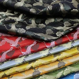 75*100cm Faux Silk Satin Fabric Craft Brocade Damask Chinese Crane Embroidery - Picture 1 of 20
