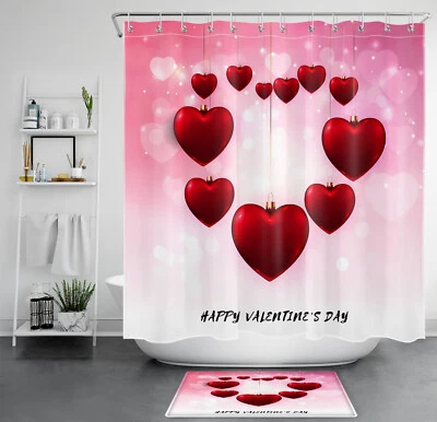 Juego de Cortina de Ducha Rosa Bola Corazón Amor Rojo Día de San Valentín para Decoración de Baño Foto 1 de 4