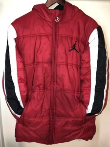Jordan Hooded Puffer Jacket Fleece Lined Red/Black/White Womens/Kids Size Large - Picture 1 of 5