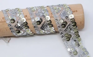 3.5cm W/1M Metallic Silver Sequence Lace trim decoration Sew on Craft DIY Silver - Picture 1 of 4