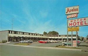 Vintage Avalon North Vancouver BC Hotel Postcard MCM Sign w cars parked in lot - Picture 1 of 2