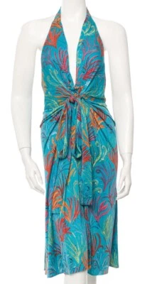 Abito Issa London Teal Ocean stampa corallo scollo a tuffo seta maglia taglia 8 - Immagine 1 di 4