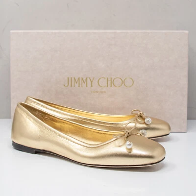 Jimmy Choo Elme Gold Nappa Leather Flats Size 37 EU (7 US) - Image 1 of 4