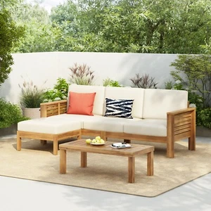 Acacia Wood 3-Piece Outdoor Patio Furniture Set Seating & Coffee Table - Picture 1 of 12