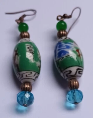 Pendientes vintage de porcelana de vidrio jade en estilo chino Foto 1 de 4
