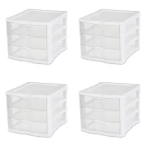 Sterilite 17918004 3 Drawer Unit, White Frame with Clear Drawers, 4-Pack - Picture 1 of 5