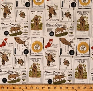 Cotton The Great Outdoors Vintage Forest Advertising Fabric Print BTY D474.68 - Picture 1 of 1