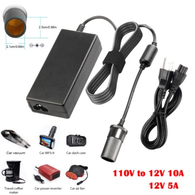 AC 110V To DC 12V 10A 5A Car Cigarette Lighter Socket Converter Power Adapter US - Image 1 of 4