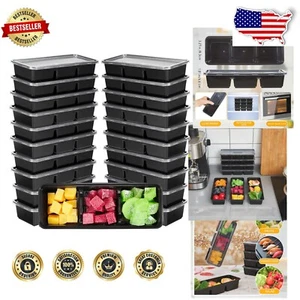 Durable 75 Set Black Bento Boxes - 17 oz, 3 Compartments for Quick Meal Prep - Picture 1 of 8