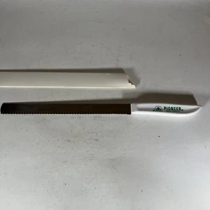Vtg Pioneer Seed Advertising 13” Serrated Bread Knife Green Print Stainless USA - Picture 1 of 3