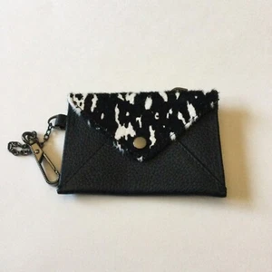 AIMEE KESTENBERG ASHLEY STATIC HAIR CALF BLACK LEATHER POUCH  GUNMETAL HARDWARE - Picture 1 of 11