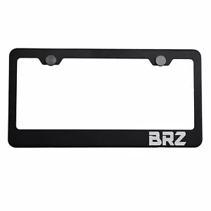 Matte Black License Plate Frame Silver BRZ Laser Etched Metal Screw Cap - Picture 1 of 8