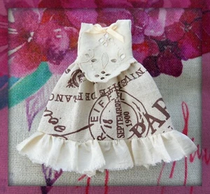PULLIP or BLYTHE DOLL DRESS - Vintage pure linen with pure silk frill - Bild 1 von 6