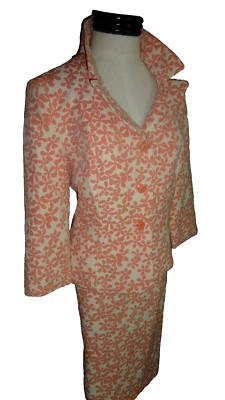 Le Suit Vintage Size 12 Skirt Suit Coral Pink Retro Flower Power Hippie Boho - Image 1 of 4