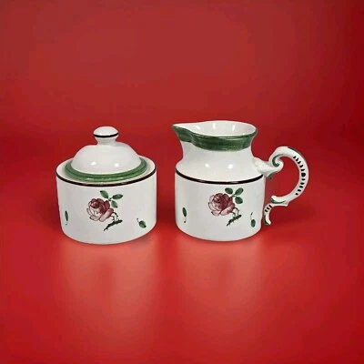 READ Vintage ESTE for Tiffany & Co Creamer & Sugar Set Floral Rose Made In Italy - Image 1 of 4