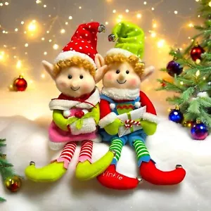 Entzückendes Set Weihnachten Junge & Mädchen Elfe Regal Sitzer mit Jingle Bells 2011 - Bild 1 von 11