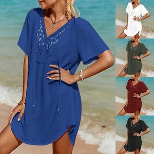 Womens Swimsuit Coverup Lace Crochet V Neck Bathing Suit Cover Up Dress Beach - Picture 1 of 39