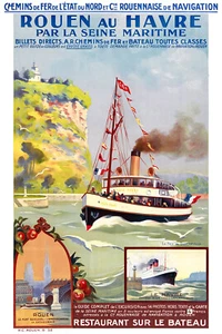 Affiche chemin de fer Etat, Nord & Cie Rouennaise de Nav. - de Rouen au Havre - Foto 1 di 1