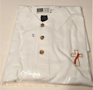 Men's White LS Polo Shirt with Embroidered Deacon's Cross - Picture 1 of 4
