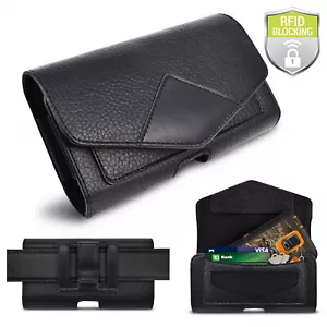 Universal Leather Belt Clip Pouch Wallet Carrying Case Cover For iPhone Samsung - Picture 1 of 12