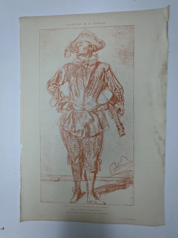 Gravure : PORTRAIT D'ANGELO CONSTANTINI, DIT MEZZETIN. Antoine Watteau, XIXème - Photo 1/1