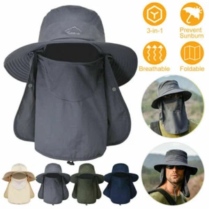 UPF 50 Sonnenschutzkappe breite Krempe Angelmütze Safarikappe mit Gesicht & Halsklappe - Bild 1 von 22
