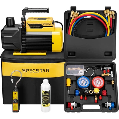 1/3HP 4.5CFM Air Vacuum Pump & 4 Way Manifold Gauge Set HVAC AC Refrigerant Kit - Image 1 of 4